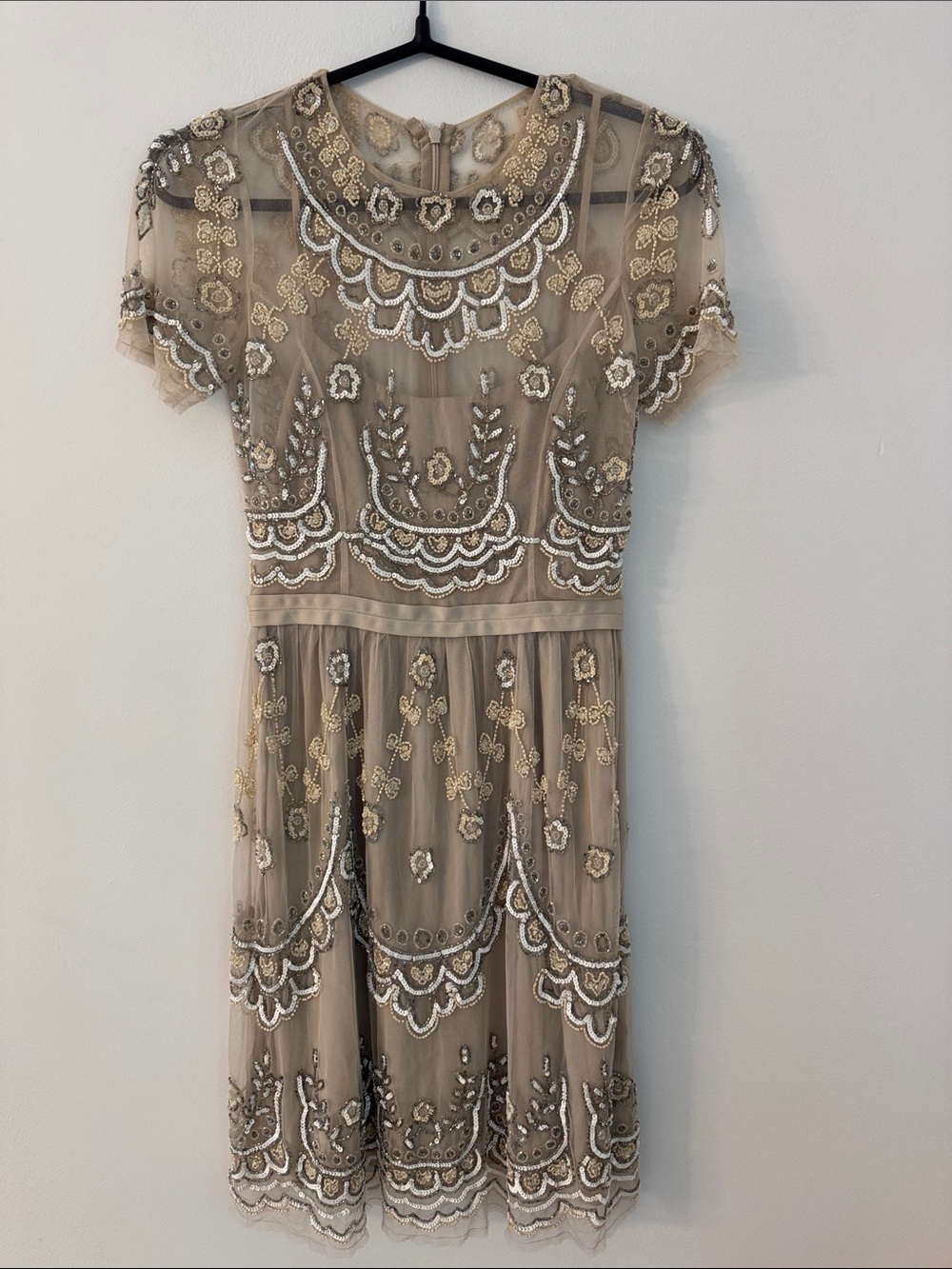 Needle & Thread Beige Embellished Mini Dress size 2